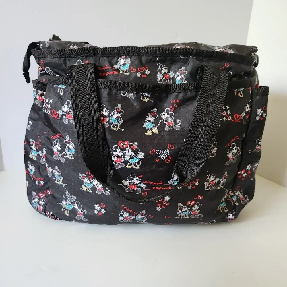 LeSportSac X Disney Baby Mickey Loves Minnie Black Diaper Bag Cargo Hearts